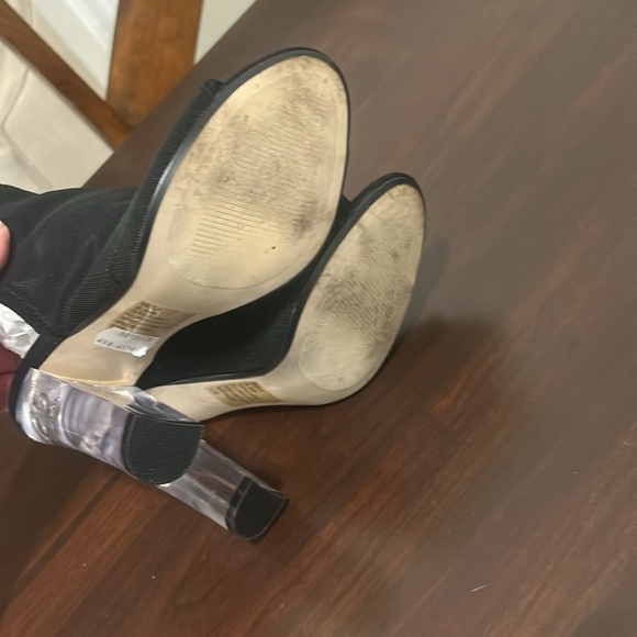 Steve Madden Viola Black Mesh Peep Toe Sock Booties Clear Block Heels Size 5.5 - Picture 10 of 14